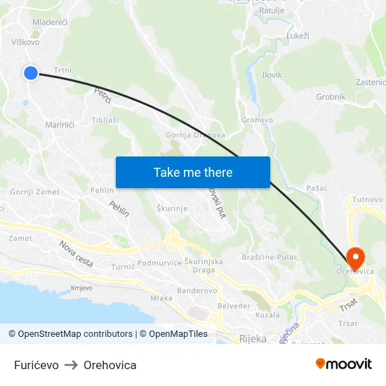 Furićevo to Orehovica map