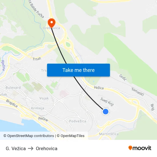 G. Vežica to Orehovica map