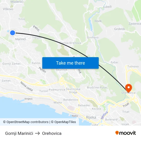 Gornji Marinići to Orehovica map