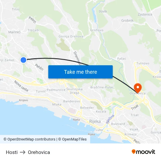 Hosti to Orehovica map