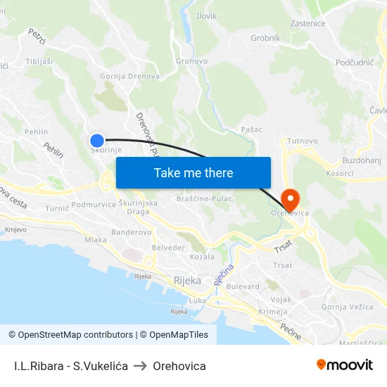 I.L.Ribara - S.Vukelića to Orehovica map