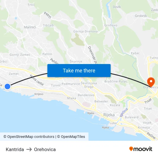 Kantrida to Orehovica map