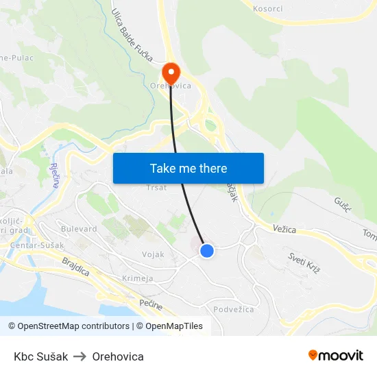 Kbc Sušak to Orehovica map