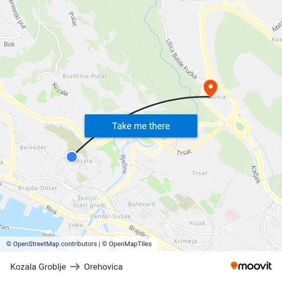 Kozala Groblje to Orehovica map