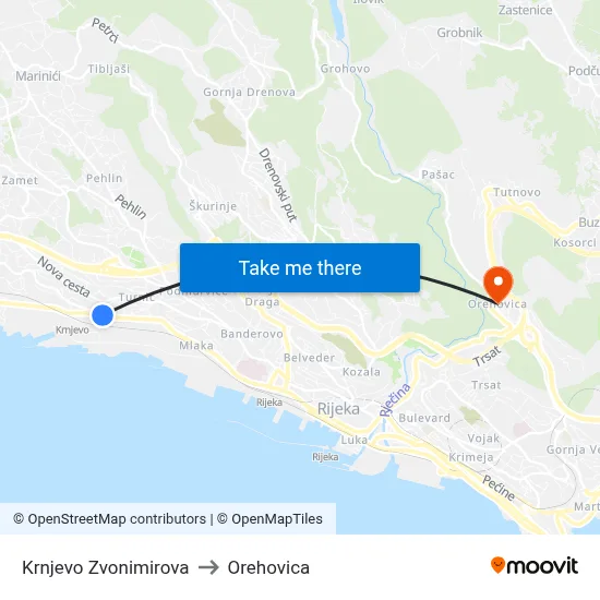 Krnjevo Zvonimirova to Orehovica map