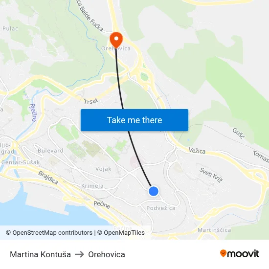 Martina Kontuša to Orehovica map