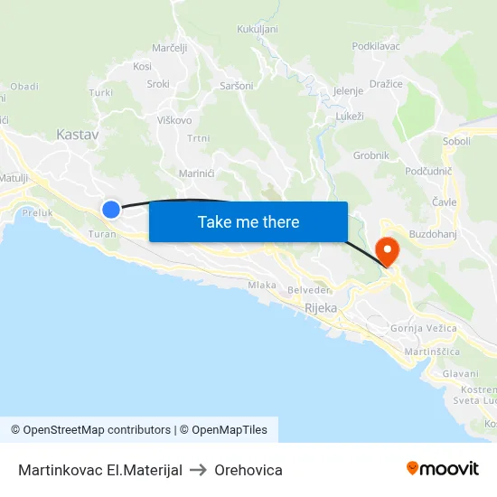 Martinkovac El.Materijal to Orehovica map