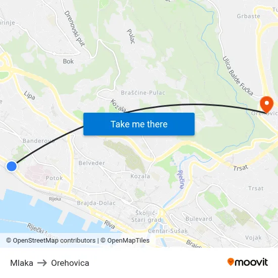 Mlaka to Orehovica map