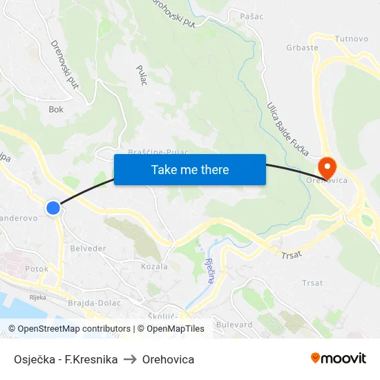 Osječka - F.Kresnika to Orehovica map