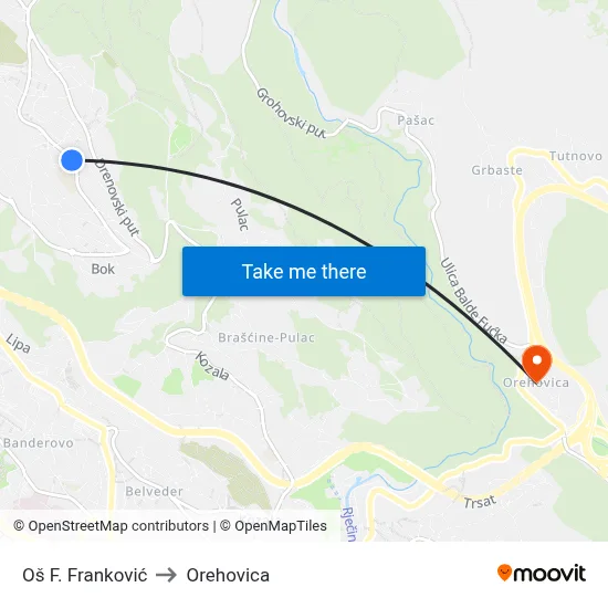 Oš F. Franković to Orehovica map