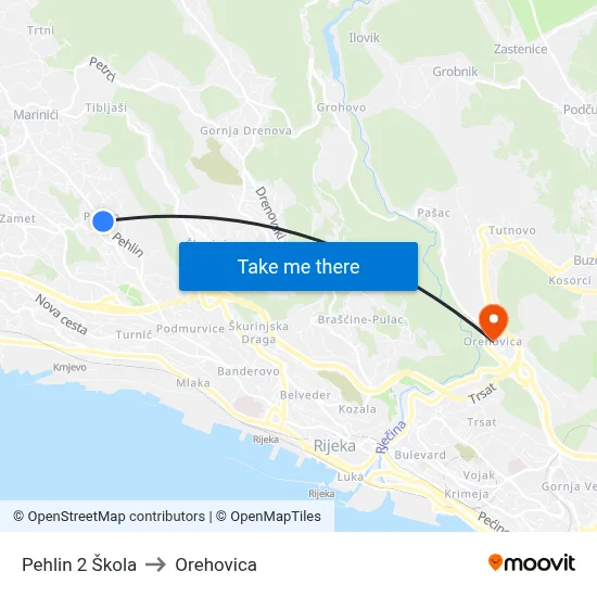 Pehlin 2 Škola to Orehovica map
