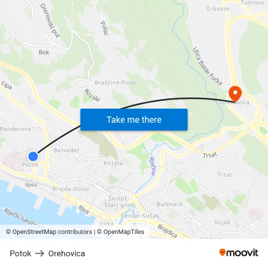 Potok to Orehovica map
