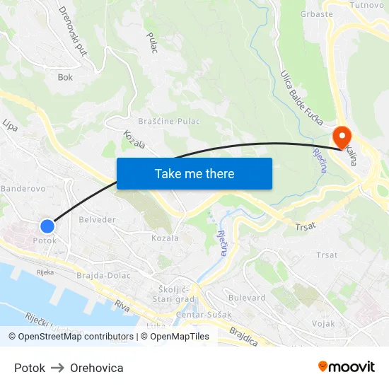 Potok to Orehovica map