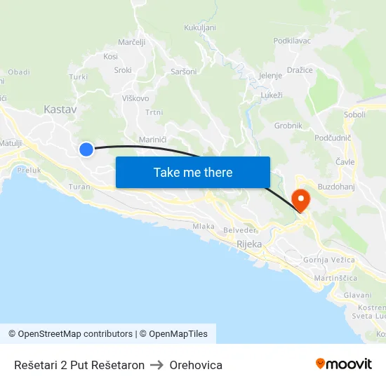 Rešetari 2 Put Rešetaron to Orehovica map