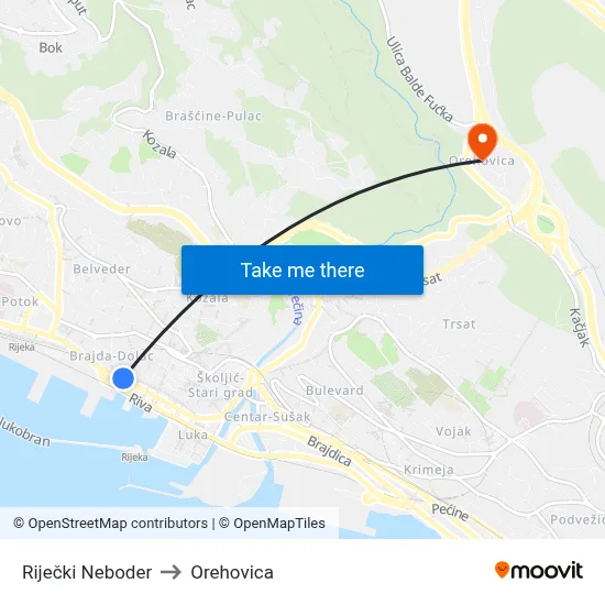 Riječki Neboder to Orehovica map
