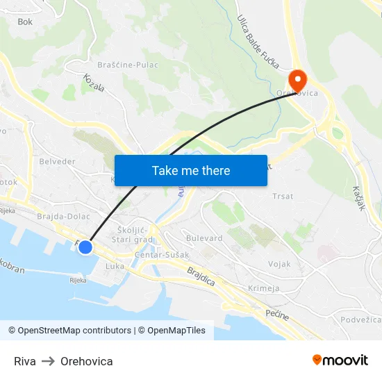 Riva to Orehovica map