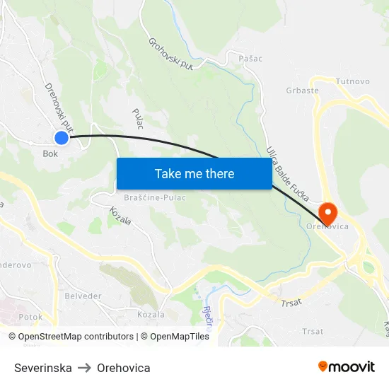 Severinska to Orehovica map