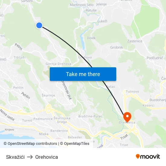 Skvažići to Orehovica map