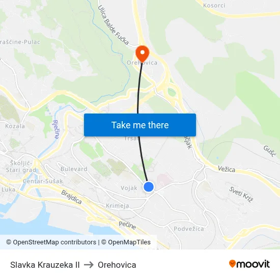 Slavka Krauzeka II to Orehovica map