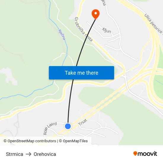 Strmica to Orehovica map