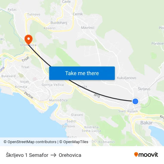 Škrljevo 1 Semafor to Orehovica map