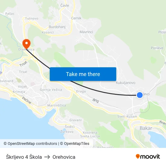 Škrljevo 4 Škola to Orehovica map
