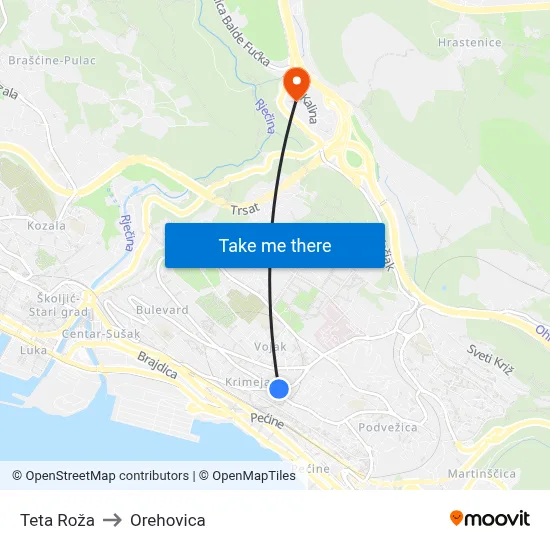 Teta Roža to Orehovica map