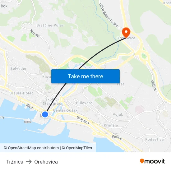 Tržnica to Orehovica map
