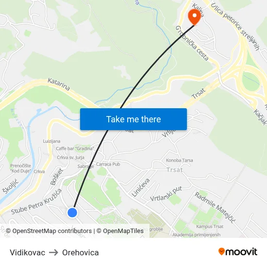 Vidikovac to Orehovica map