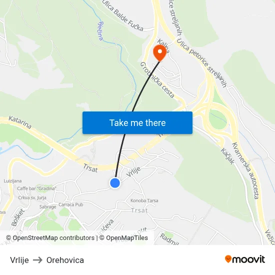 Vrlije to Orehovica map