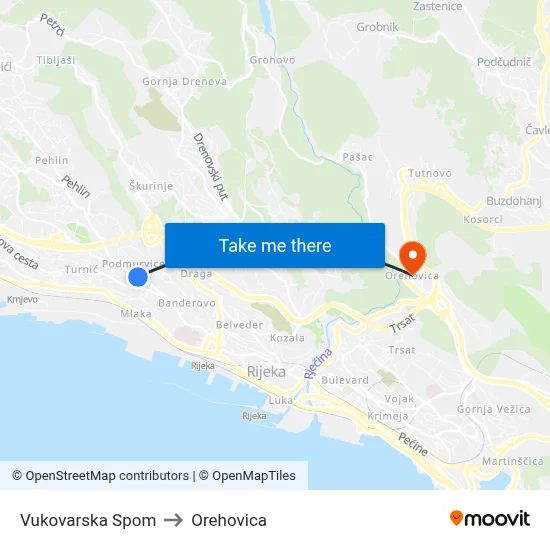 Vukovarska Spom to Orehovica map