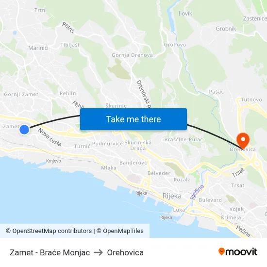 Zamet - Braće Monjac to Orehovica map