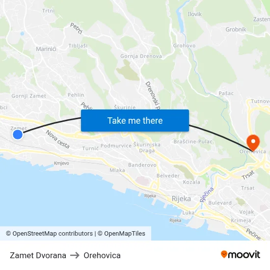 Zamet  Dvorana to Orehovica map