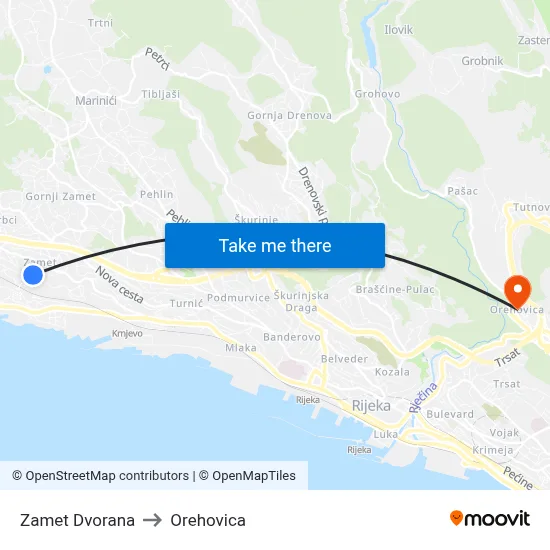 Zamet  Dvorana to Orehovica map