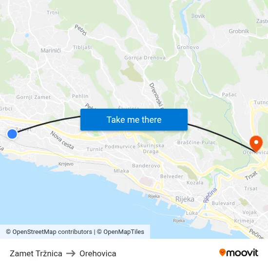 Zamet Tržnica to Orehovica map