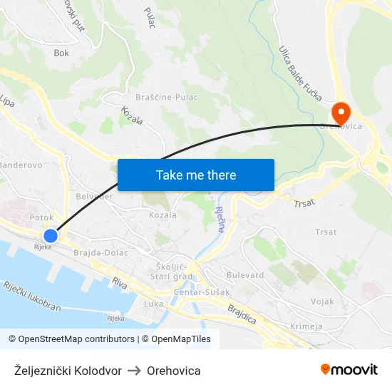 Željeznički Kolodvor to Orehovica map
