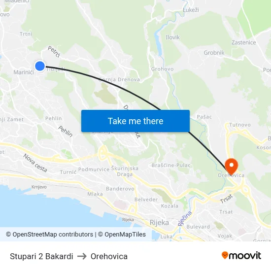 Stupari 2 Bakardi to Orehovica map