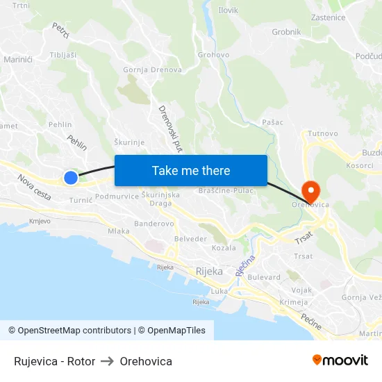 Rujevica - Rotor to Orehovica map