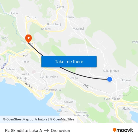 Rz Skladište Luka A to Orehovica map