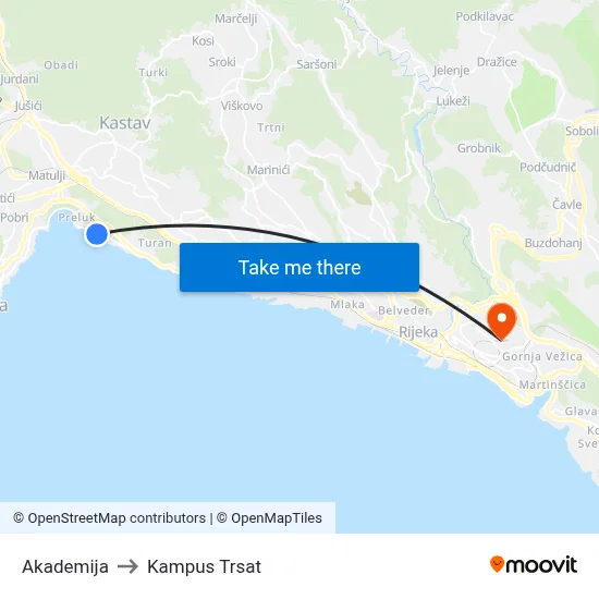 Akademija to Kampus Trsat map