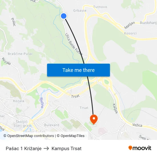 Pašac 1 Križanje to Kampus Trsat map