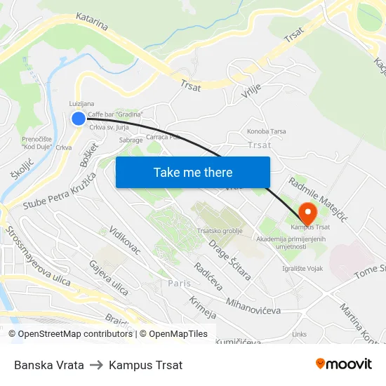 Banska Vrata to Kampus Trsat map
