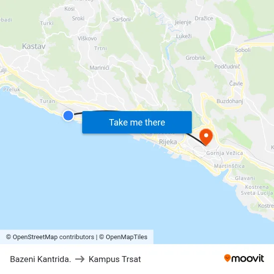 Bazeni Kantrida. to Kampus Trsat map