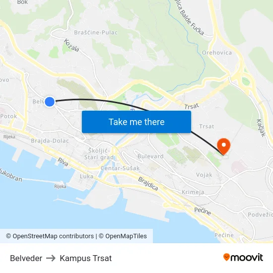 Belveder to Kampus Trsat map