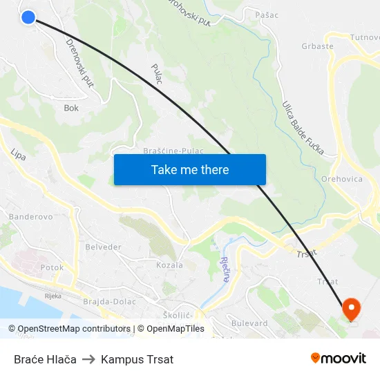Braće Hlača to Kampus Trsat map