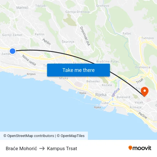 Braće Mohorić to Kampus Trsat map