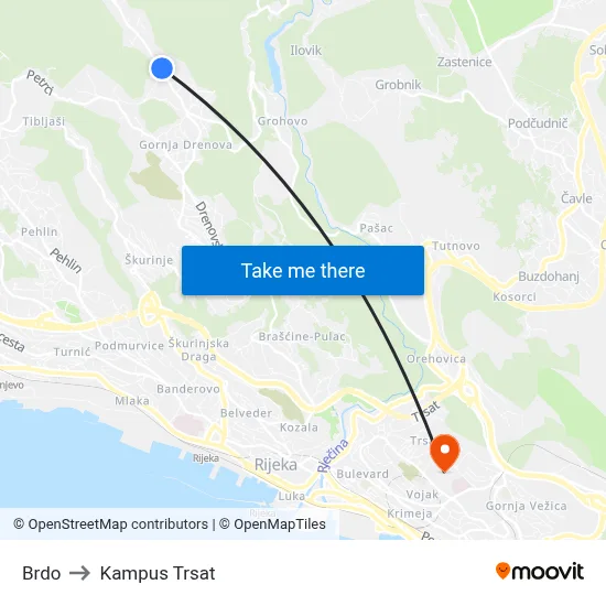 Brdo to Kampus Trsat map