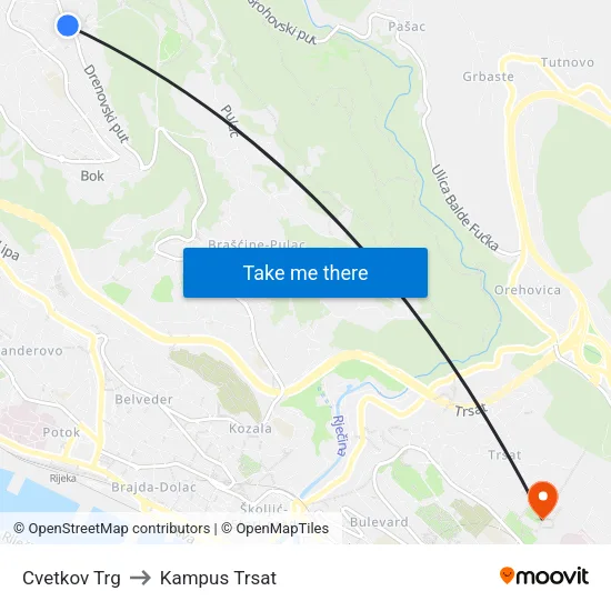 Cvetkov Trg to Kampus Trsat map
