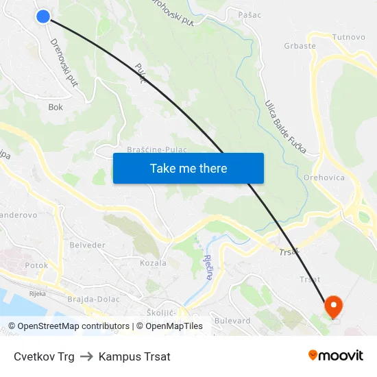Cvetkov Trg to Kampus Trsat map