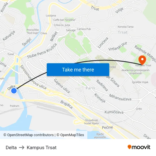 Delta to Kampus Trsat map